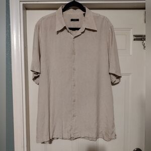 Alfani Men's Short Sleeve 100% Silk Button Up Beige Shirt Size XL